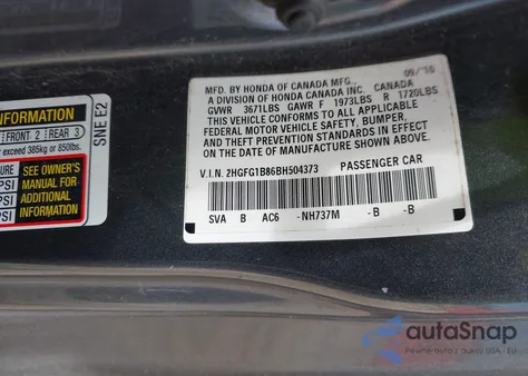 2011 Honda Civic Ex from USA, damaged, VIN 2HGFG1B86BH504373